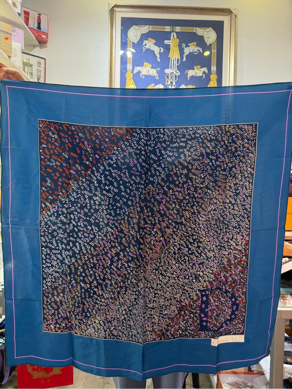 dior Teal and Multicolor Patterned Silk Scarf